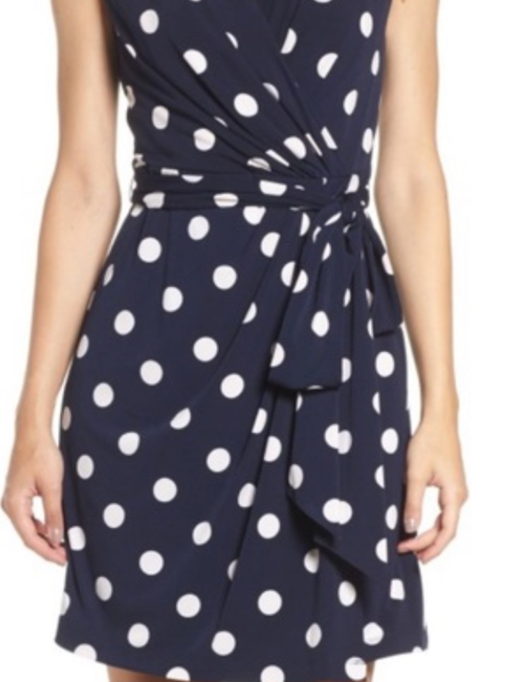 Allegra K Navy and White Polka Dot Tie-Waist Mini Dress
